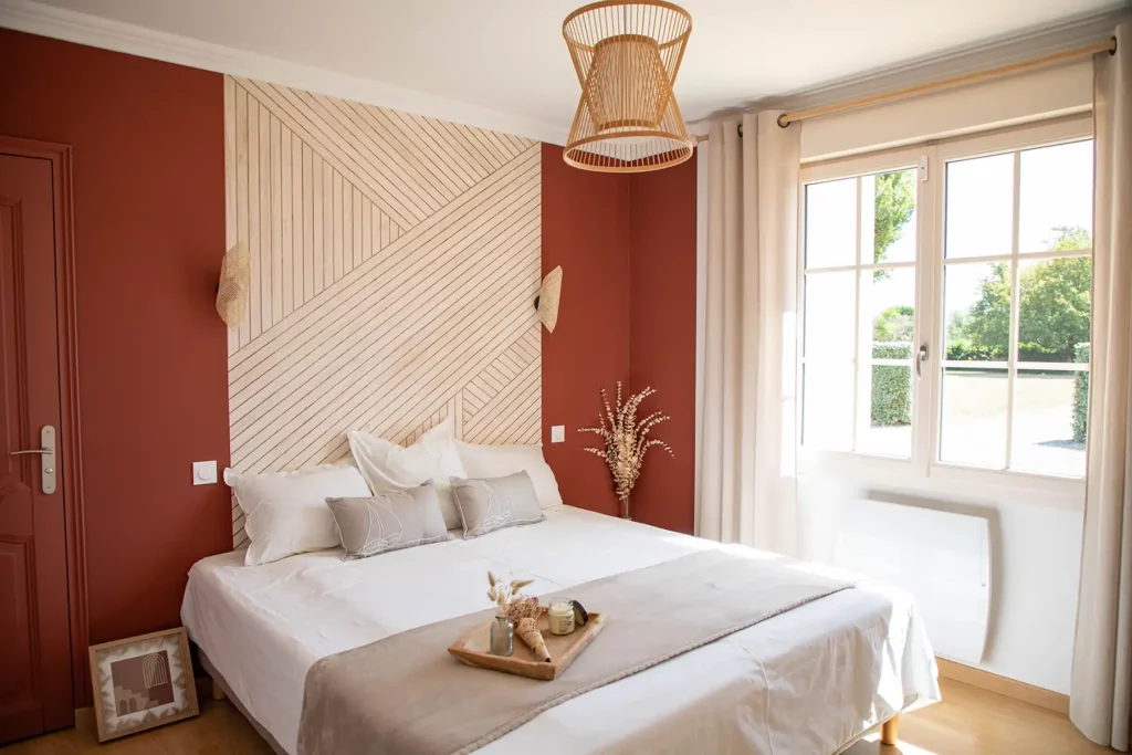 chambre décorée grâce au feng shui par la décoratrice d'intérieur, se déplaçant en Champagne Ardenne et Loire-Atlantique