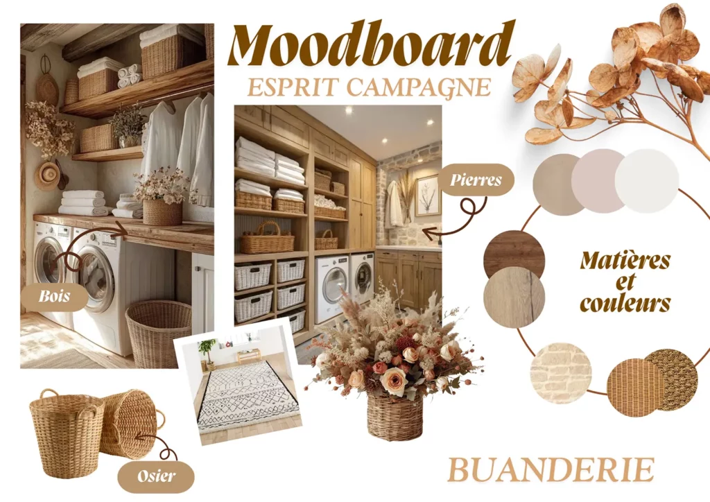 moodboard style campagne buanderie décoratrice d'intérieur